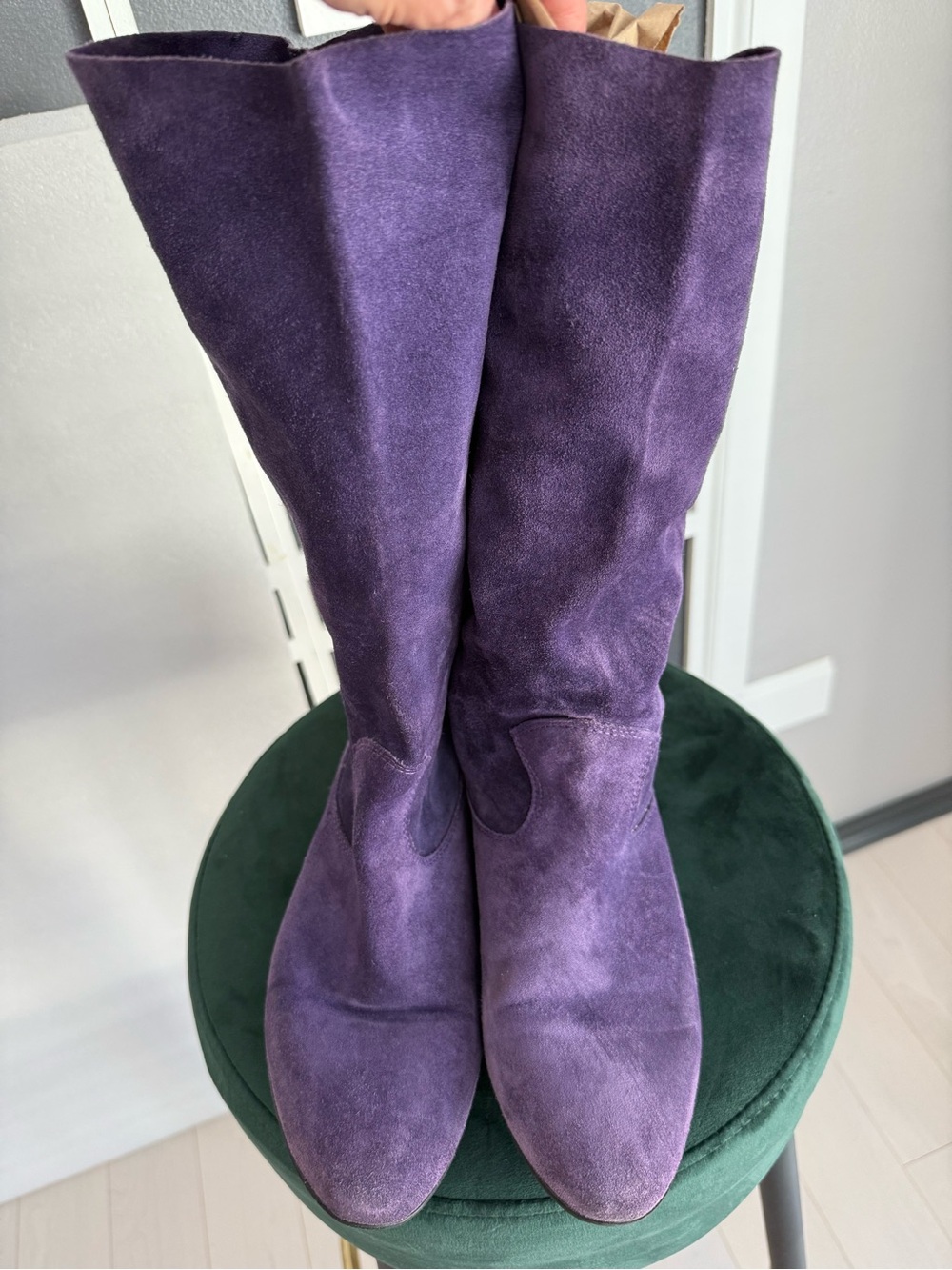 Vintage, Purple Genuine Suede Leather Slouchy Boots Size 9 - Picture 11 of 16